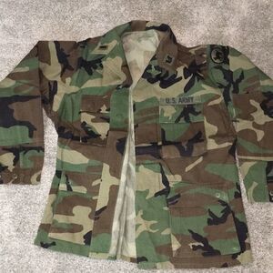 Us Army Woodland Camo camouflage military button down shirt jacket M regular BDU